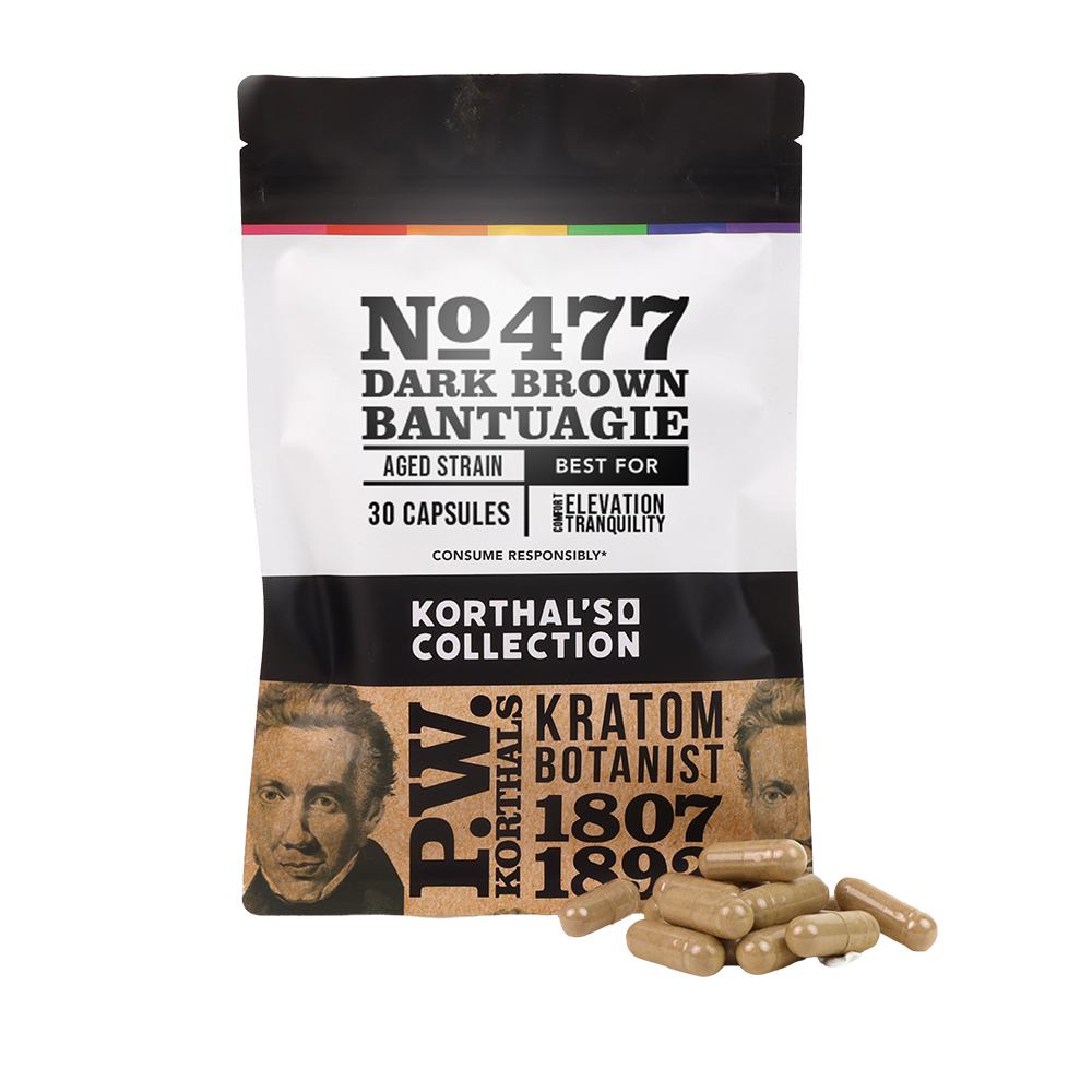 No 477 Dark Brown Bantuagie Kratom Capsules