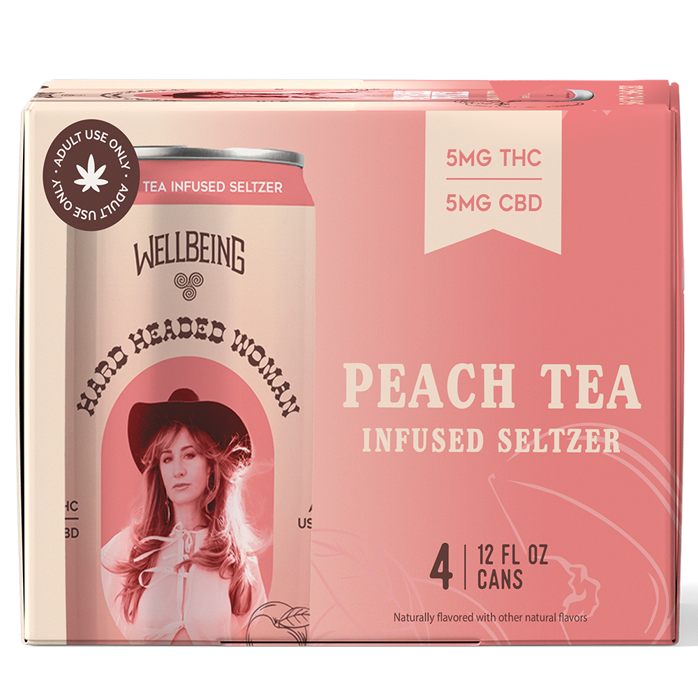 Margo Price Peach Tea THC CBD Seltzer 4-Pack – Front Angle View