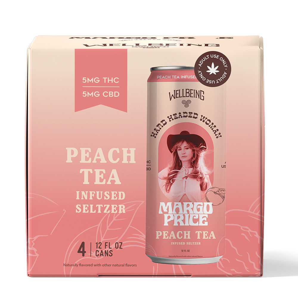 Margo Price Peach Tea THC CBD Seltzer 4-Pack – Front View