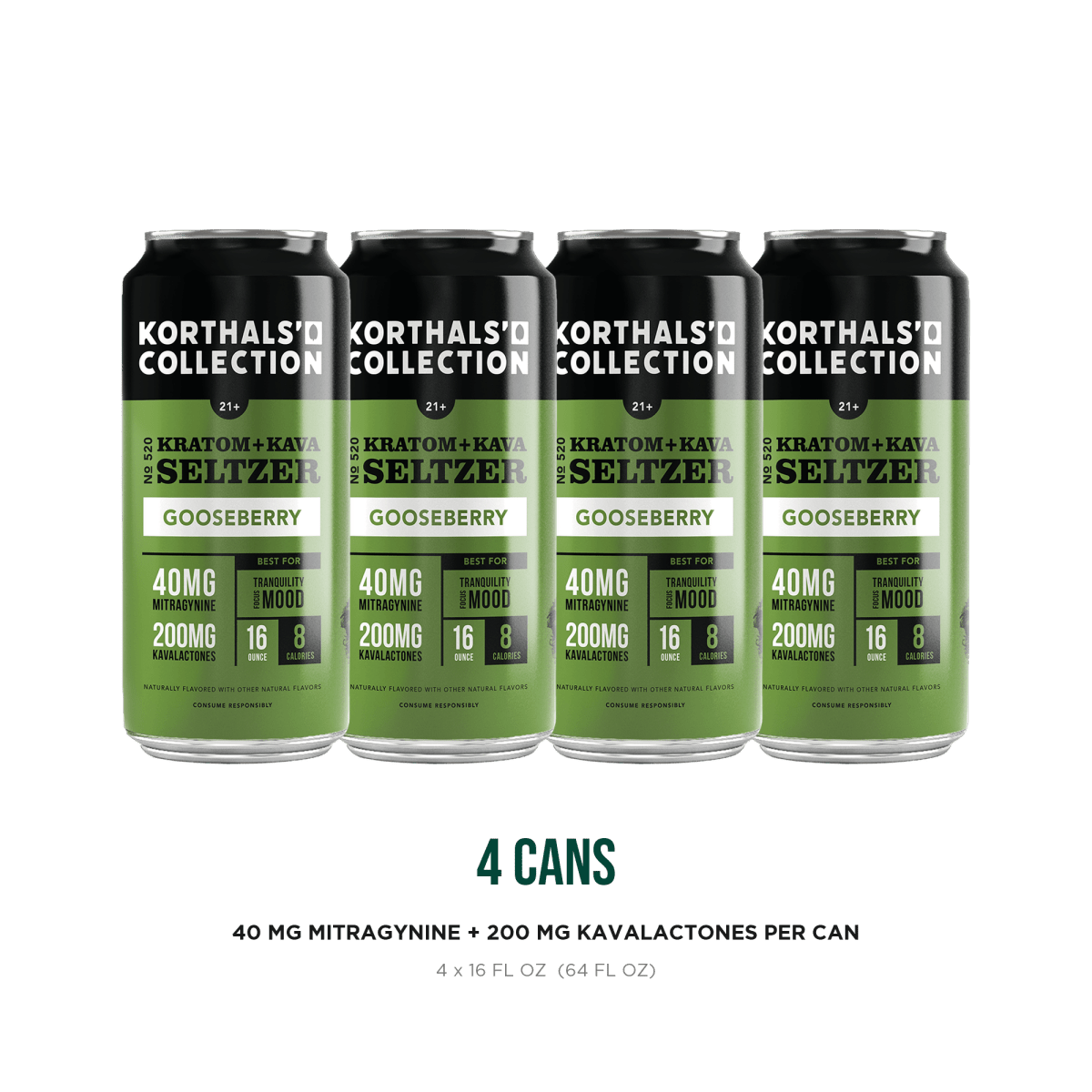No. 520 Kratom Kava Seltzer - Gooseberry (Limited Edition), 4 Pack - Shop CBD Kratom