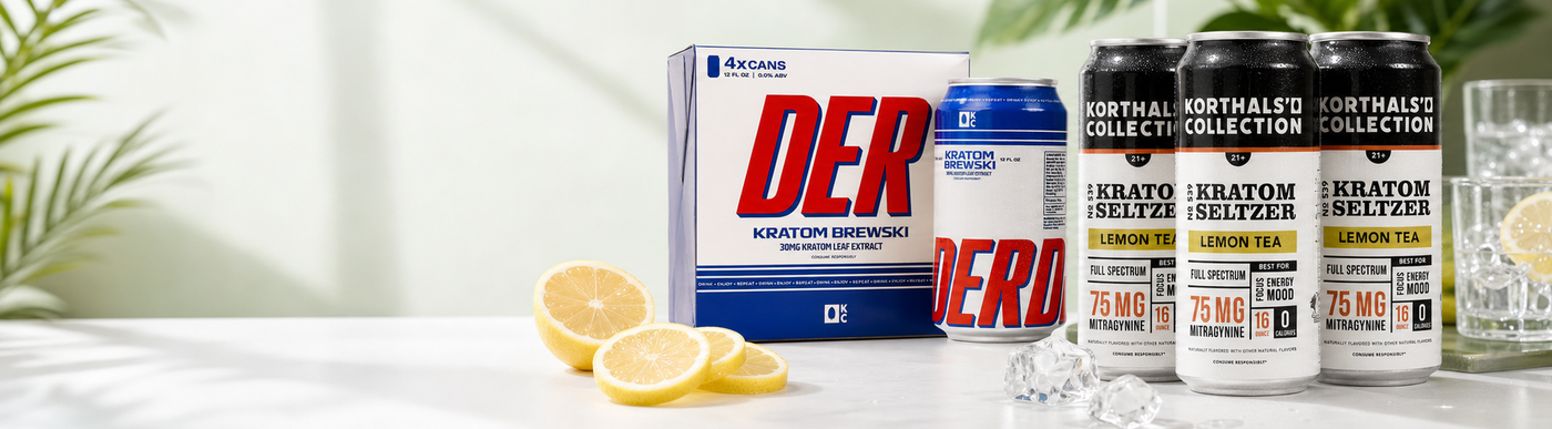DER Kratom Brewski and Korthals Collection Kratom Seltzer cans with lemons