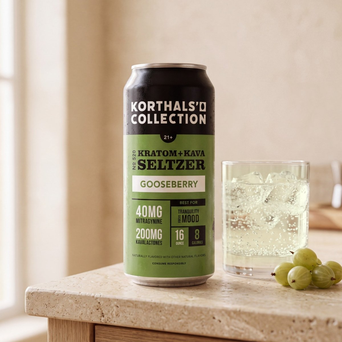 No. 520 Kratom + Kava Seltzer Gooseberry 4-Pack | Limited Edition